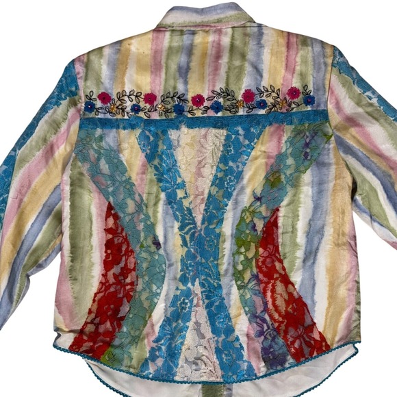 Sandy Starkman‎ Womens Shirt Medium VTG Embroidered Embellished Button Down - Picture 2 of 8
